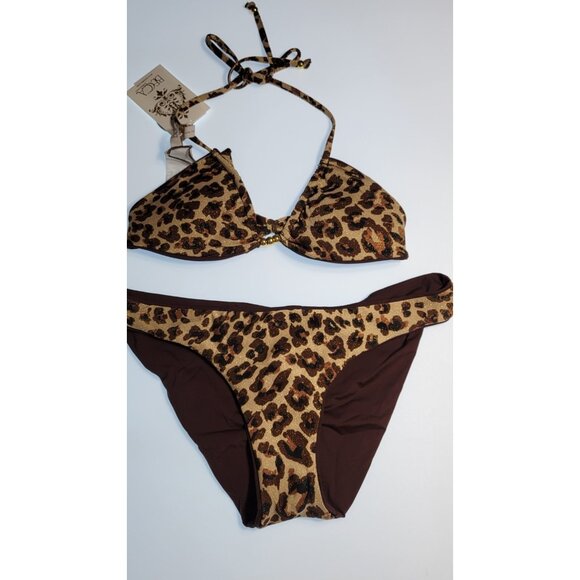 Becca by Rebecca Virtue Triangle Top Bikini Set Reversible Leopard Size Medium - Picture 1 of 12
